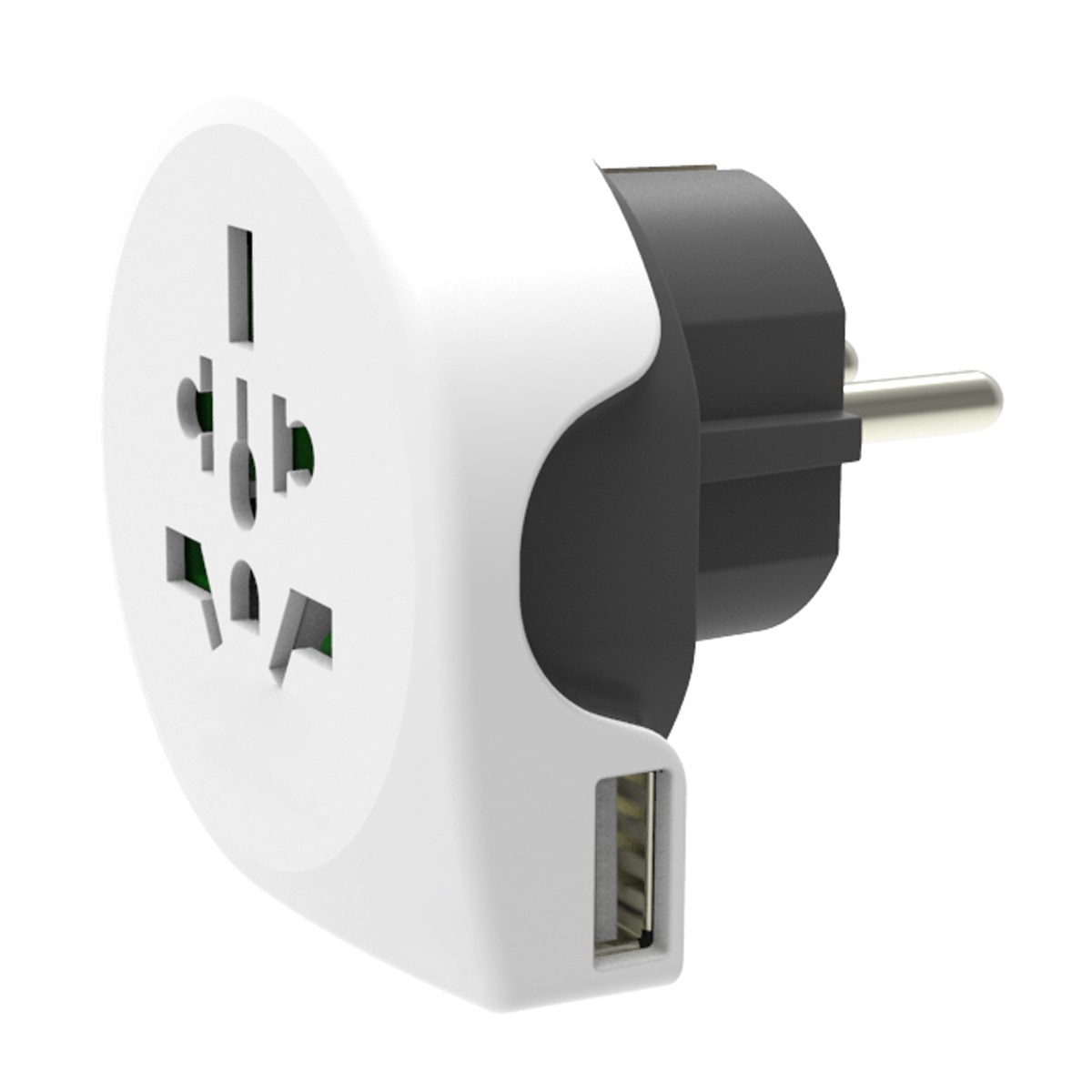 Adapatador de viaje Inves World to Europe con USB Blanco-1