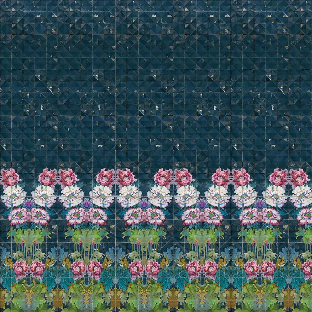 Papel de parede fotográfico TNT azulejos floral Coordonne Azul-1