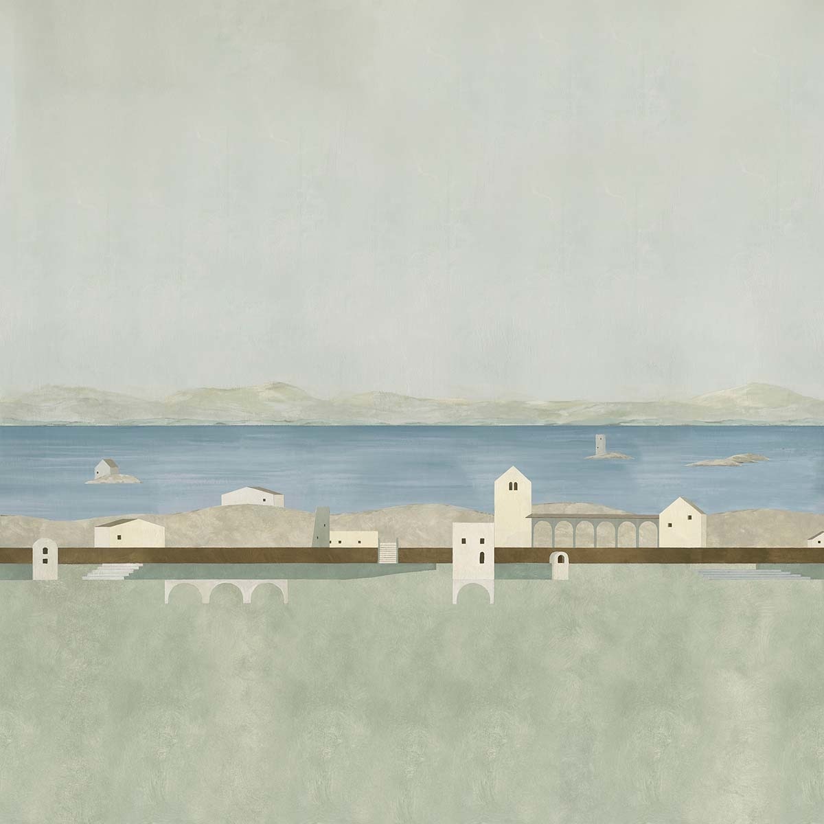 Papel de parede fotográfico TNT paisagem marinha Coordonne Verde-1