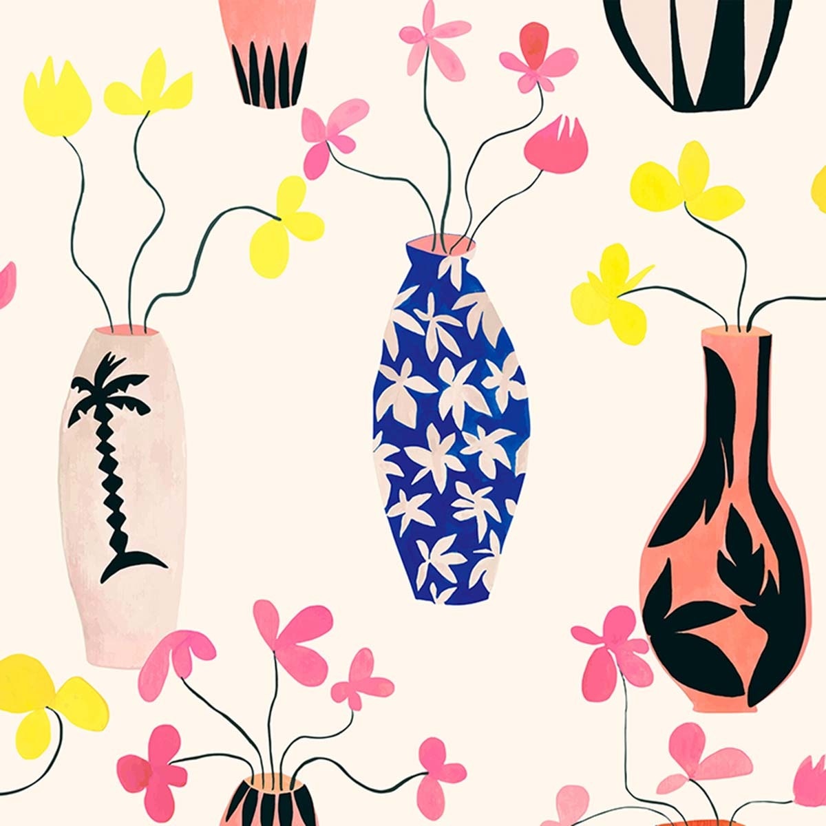 Papel de parede floral jarrão Coordonne Bege-1