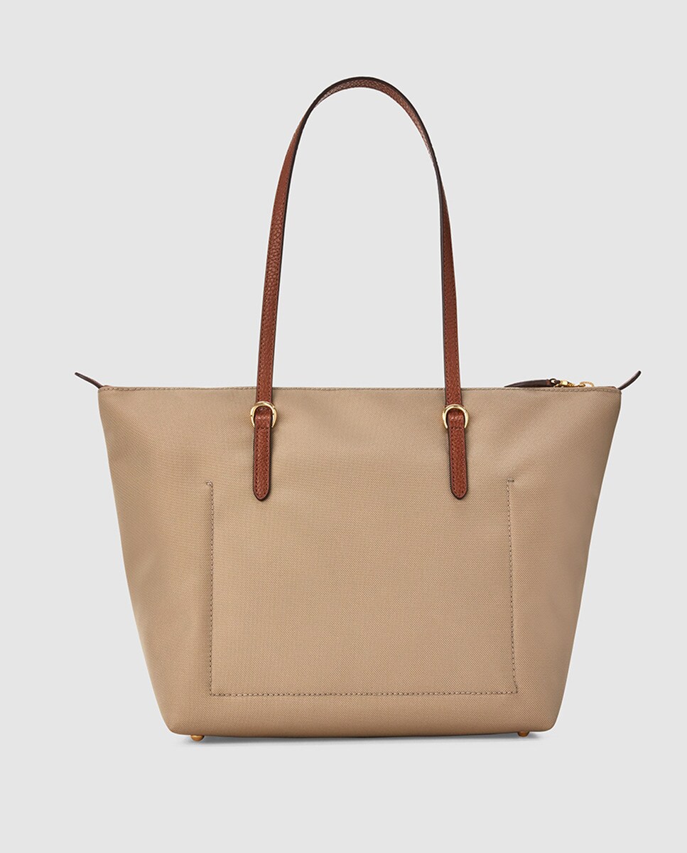 Mala Tote Lauren Ralph Lauren de nylon bege com fecho de correr