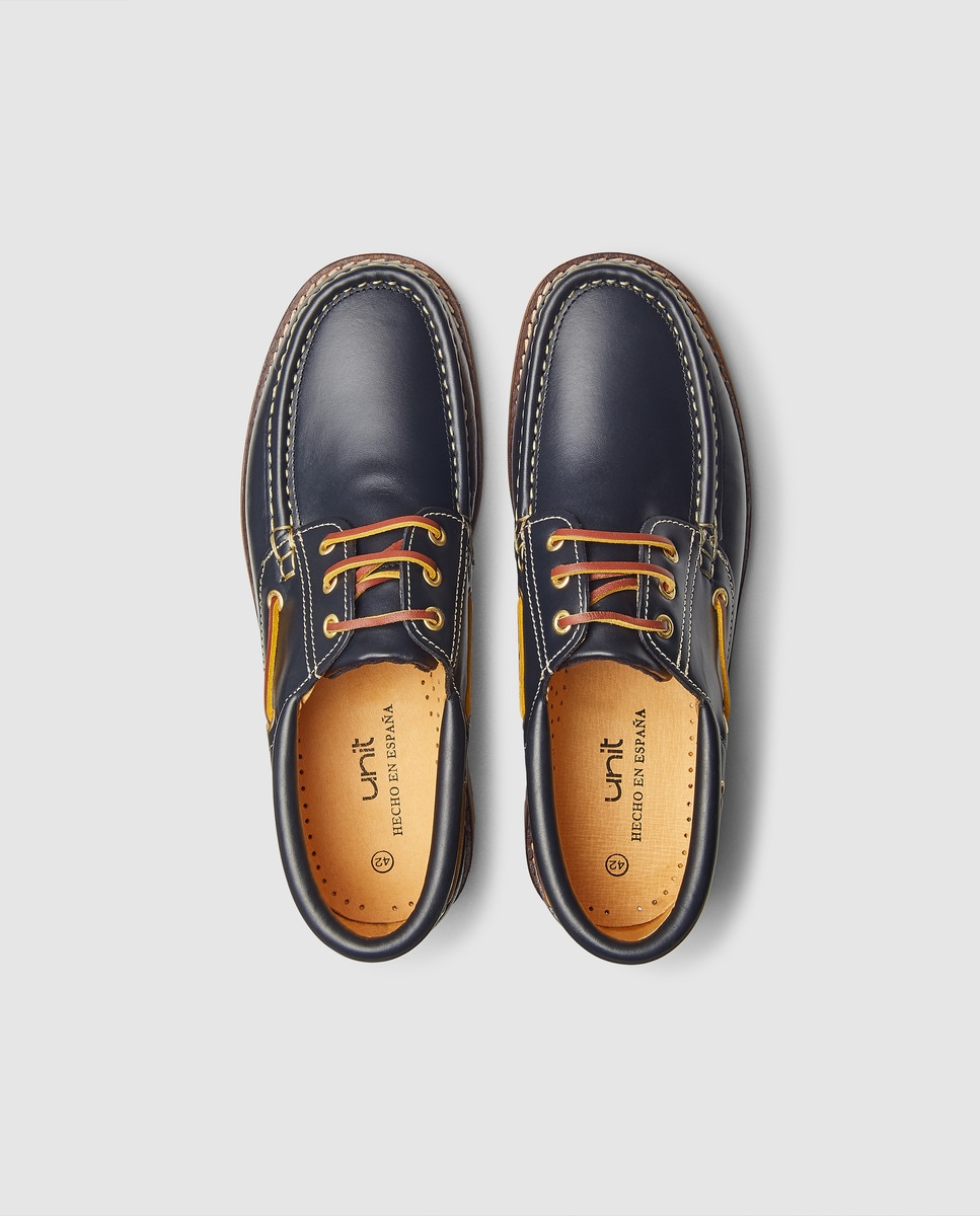 Náutico cordones de hombre de piel con piso de goma Azul marino-4
