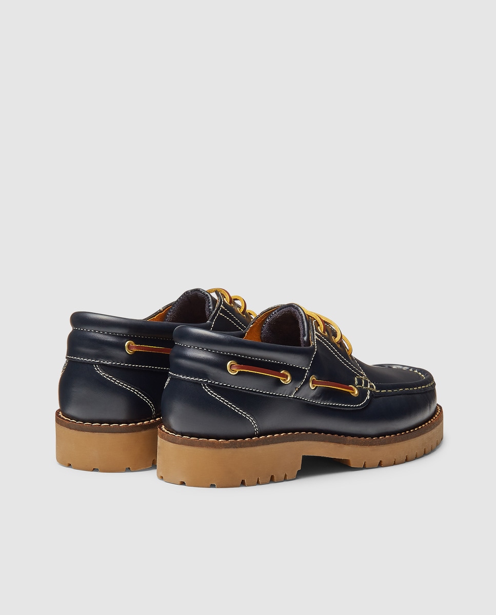 Náutico cordones de hombre de piel con piso de goma Azul marino-3