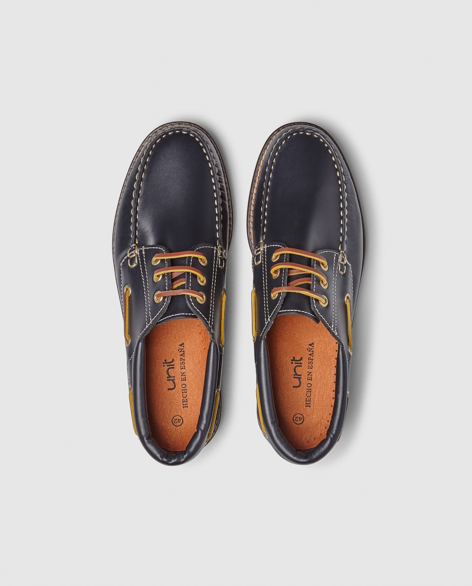 Náutico cordones de hombre de piel con piso de goma Azul marino-4