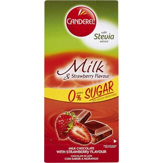 Canderel Chocolate de Leite com Stevia Sabor a Morango embalagem 100 g