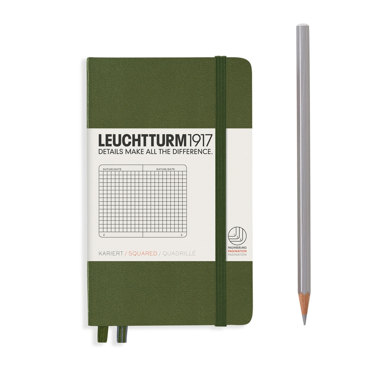 Caderno de notas A6 Capa dura Quadriculado 5 x 5 mm Leuchtturm1917 Army 2