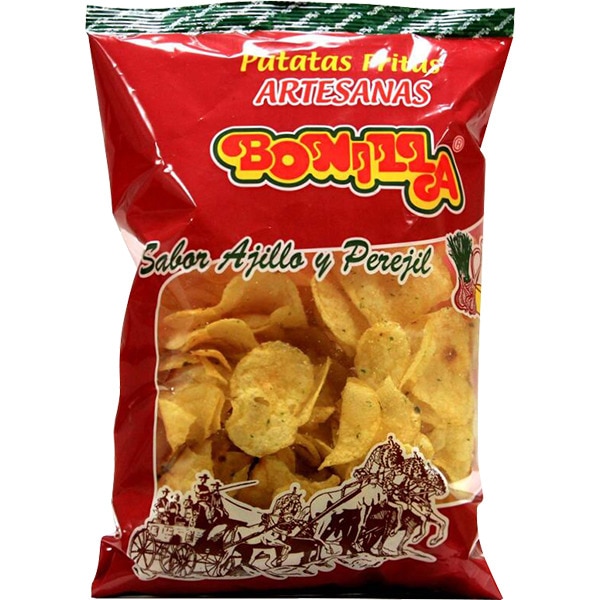 Comprar patatas fritas artesanas sabor ajillo y perejil bolsa 240 g · BONILLA · Supermercado Comprar patatas fritas artesanas sabor ajillo y perejil bolsa 240 g · BONILLA · Supermercado