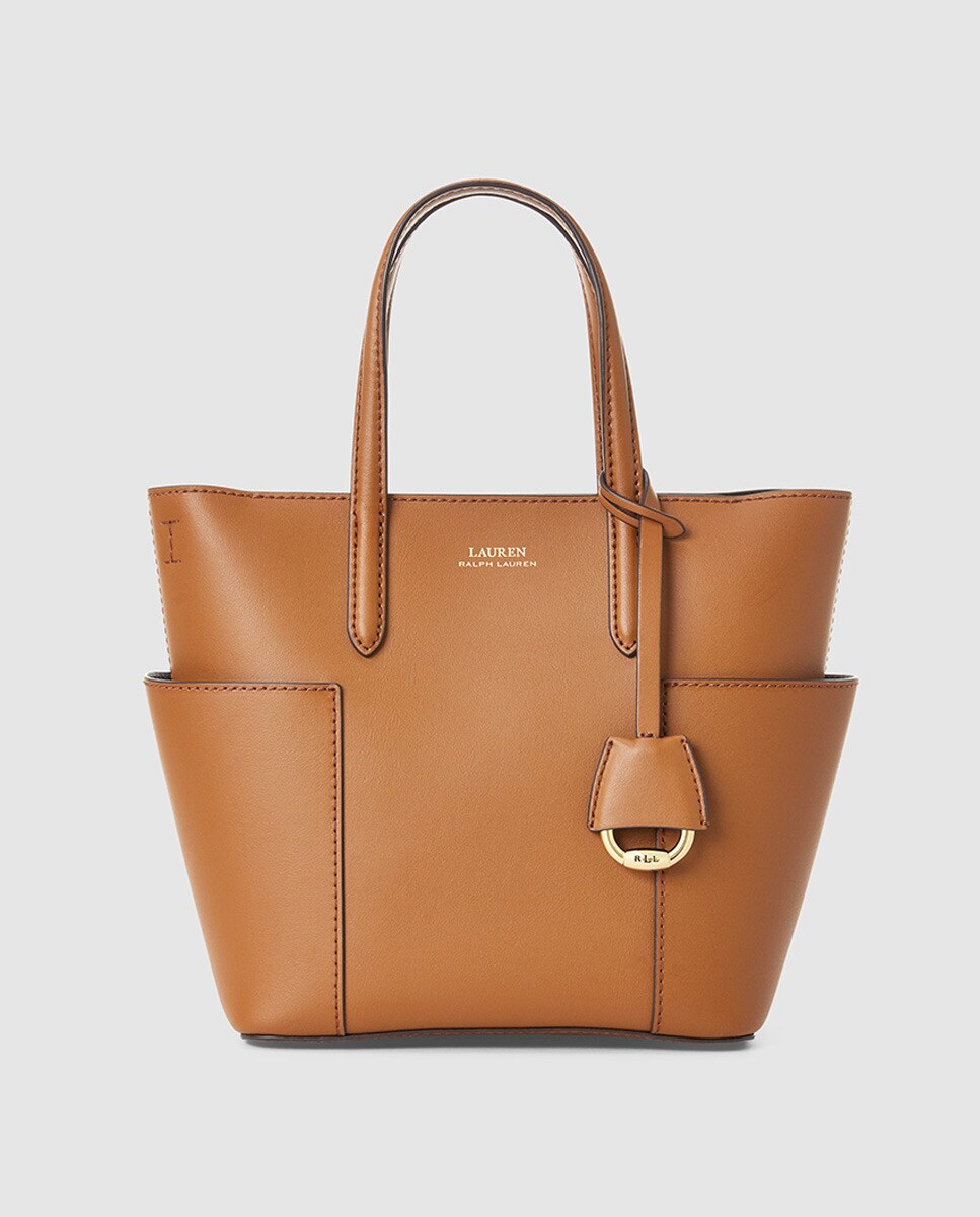 Mala Tote mini Lauren Ralph Lauren castanha em pele bovina com bolsos