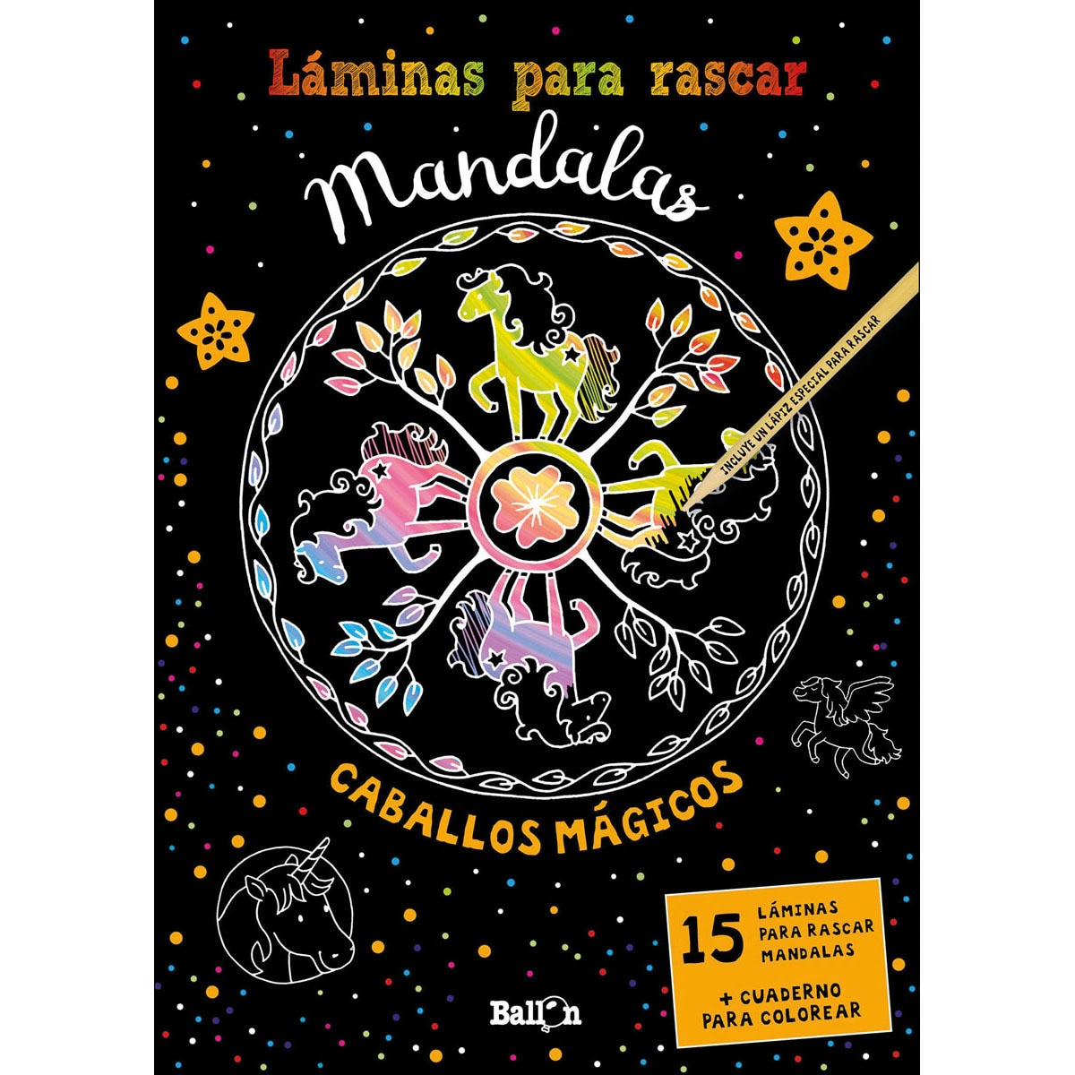 Láminas para rascar Mandalas - Caballos mágicos 1