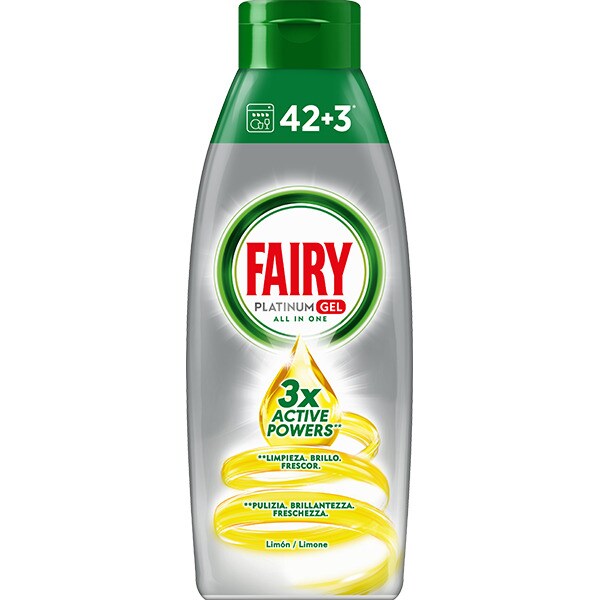 Platinum Lemon dishwasher detergent gel bottle 42 · FAIRY