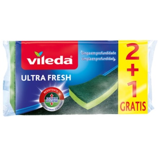 Esfregão Ultra Fresh Fibra com Esponja Antibactérias embalagem 3 unidades - Vileda