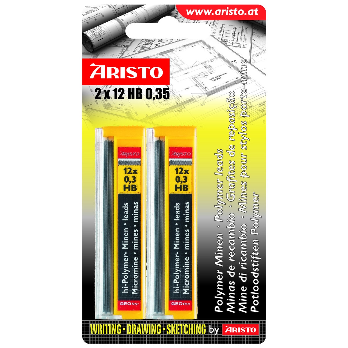 Blister de 2 Tubos de Minas para Lapiseira POLYMER Aristo 0,5 mm HB 1