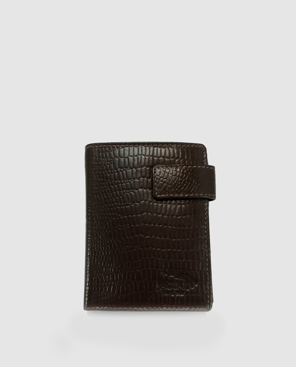 Portefeuille vertical Jaguar gravé foncé avec patte