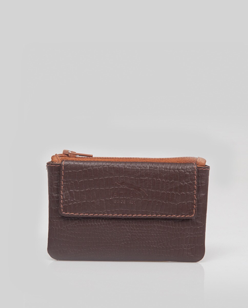 Portemonnaie Jaguar zippé gravé foncé