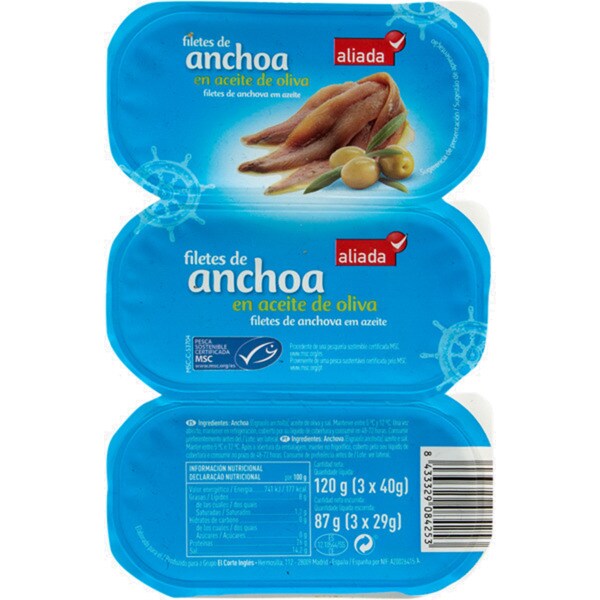 Aliada Filetes de Anchova em Azeite Pack 3 embalagem 87 g