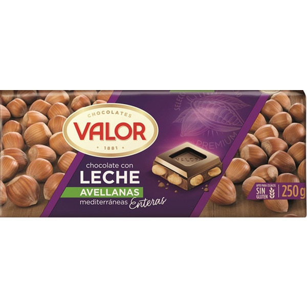 Chocolate de Leite com Avelãs Mediterrâneas Inteiras sem Glúten embalagem 250 g