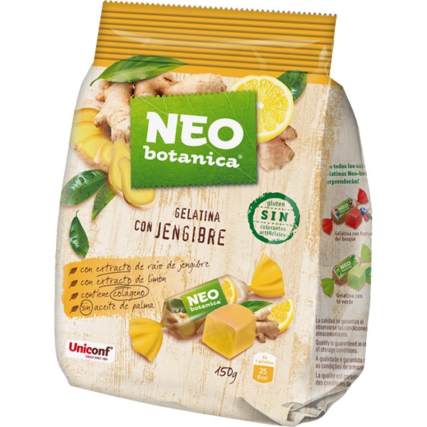 caramelos de gelatina con extracto de raíz jengibre y limón bolsa 150 g con colágeno y sin gluten