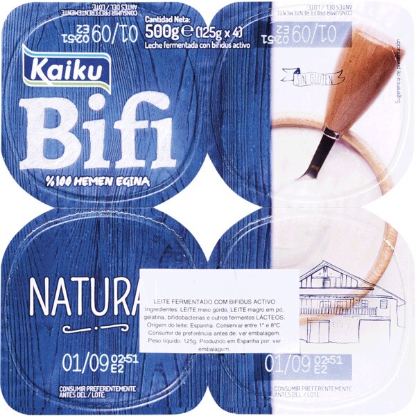 Comprar Iogurte Natural sem Glúten Pack 4 embalagem 125 g · Kaiku Bifi