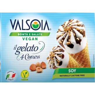Valsoia Gelado Cone de Soja Vegan Pack 4 embalagem 300 g