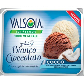 Valsoia Gelado de Chocolate Branco e Côco sem Glúten embalagem 400 g