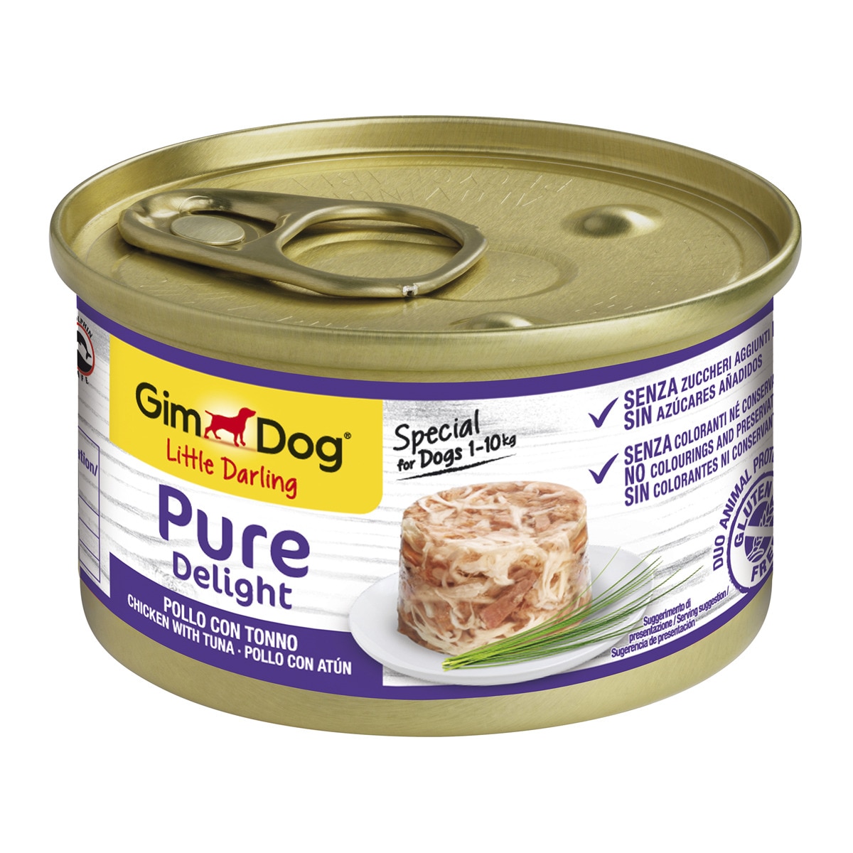 Comida húmeda para perros minis y pequeños GimDog Pure Delight gelatina pollo con atún 85 g 1