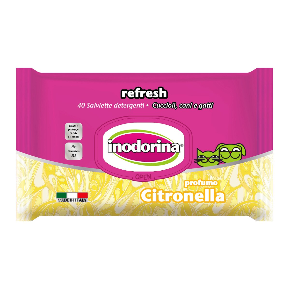 Inodorina - Toallitas Para Perros Y Gatos Refresh Citronella