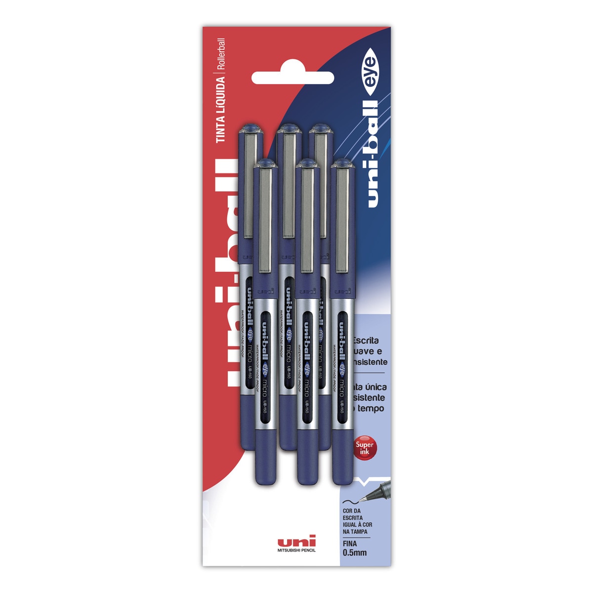 Imagem 0 de Blister com 6 Esferográficas Uni-ball Eye 150 Tinta Líquida - Azul