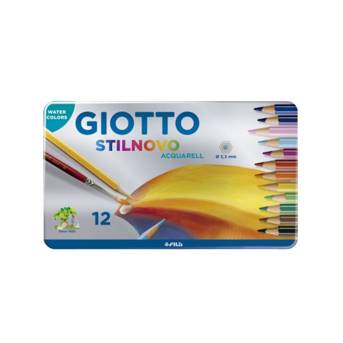 Imagem 0 de Caixa Metálica 12 Lápis de Cor Stilnovo Acquarell 18cm Giotto
