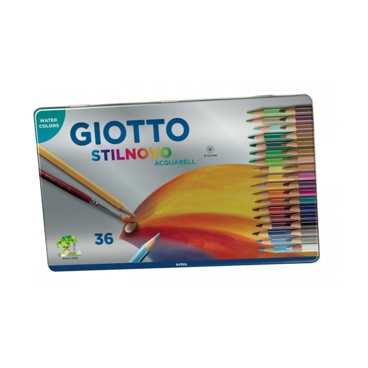 Caixa Metálica 36 Lápis de Cor Stilnovo Acquarell 18cm Giotto 1
