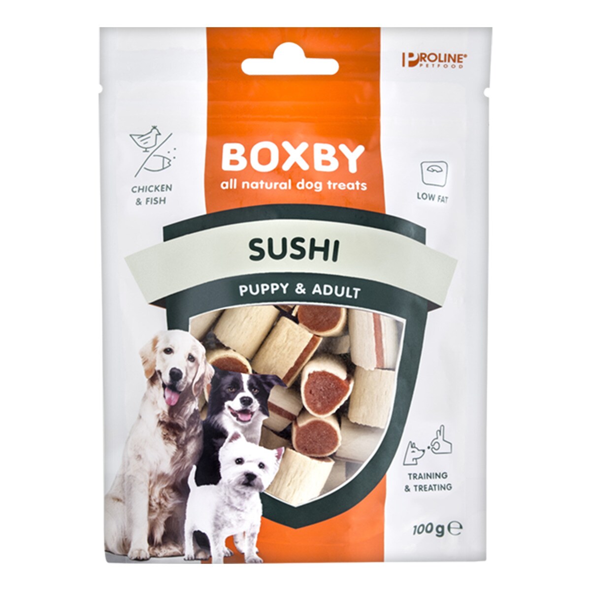 Boxby - Snack Para Perros Original Sushi Pollo Y Pescado 100 G