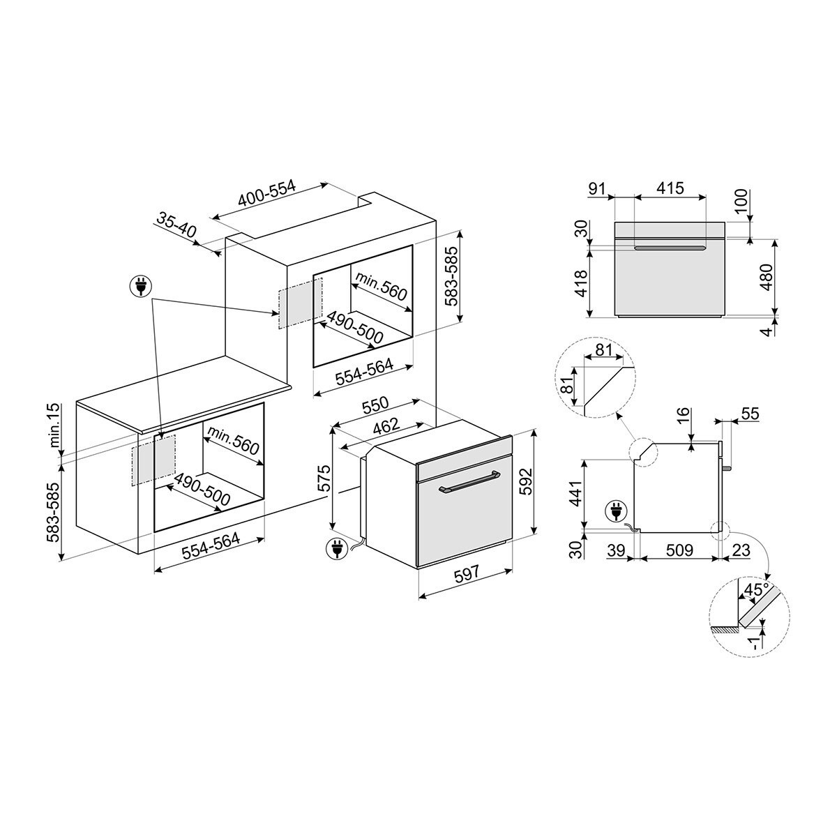 Forno Termoventilado Smeg Victoria SF6905N1 VaporClean de 70 Litros - Preto Preto-2