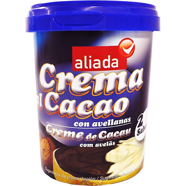 Aliada Creme para Barrar de Cacau com Avelãs 2 Sabores embalagem 500 g