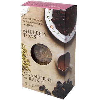 galletas delgadas y crujientes con arándanos y pasas estuche 100 g - Miller's Toast