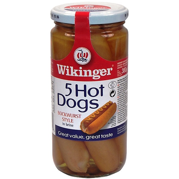 salchichas bockwurst hot dogs 5 unidades frasco 250 g neto escurrido