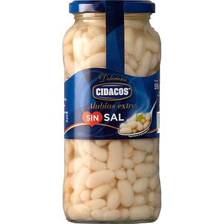 alubia blanca cocida extra baja en sal frasco 400 g - Cidacos
