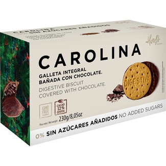 galleta digestive integral bañada en chocolate 0% sin azúcares añadidos estuche 230 g - Carolina