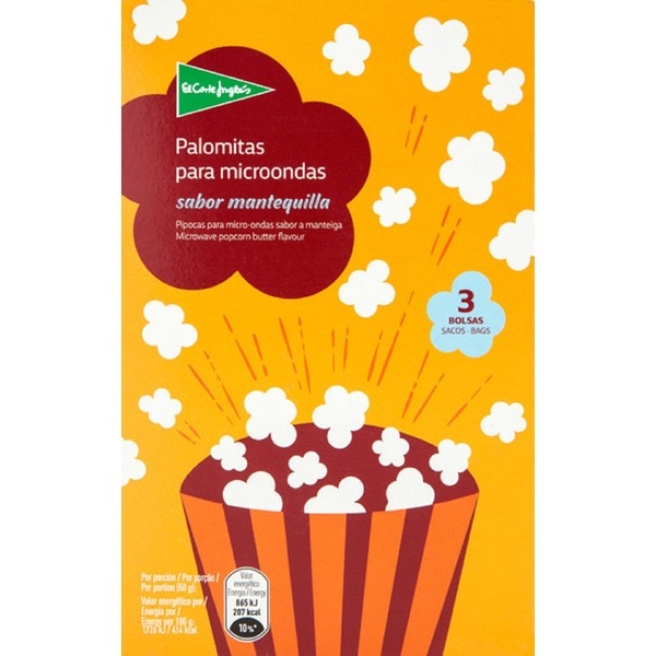 Pipocas com Sabor a Manteiga para Micro-Ondas Pack 3 embalagem 300 g