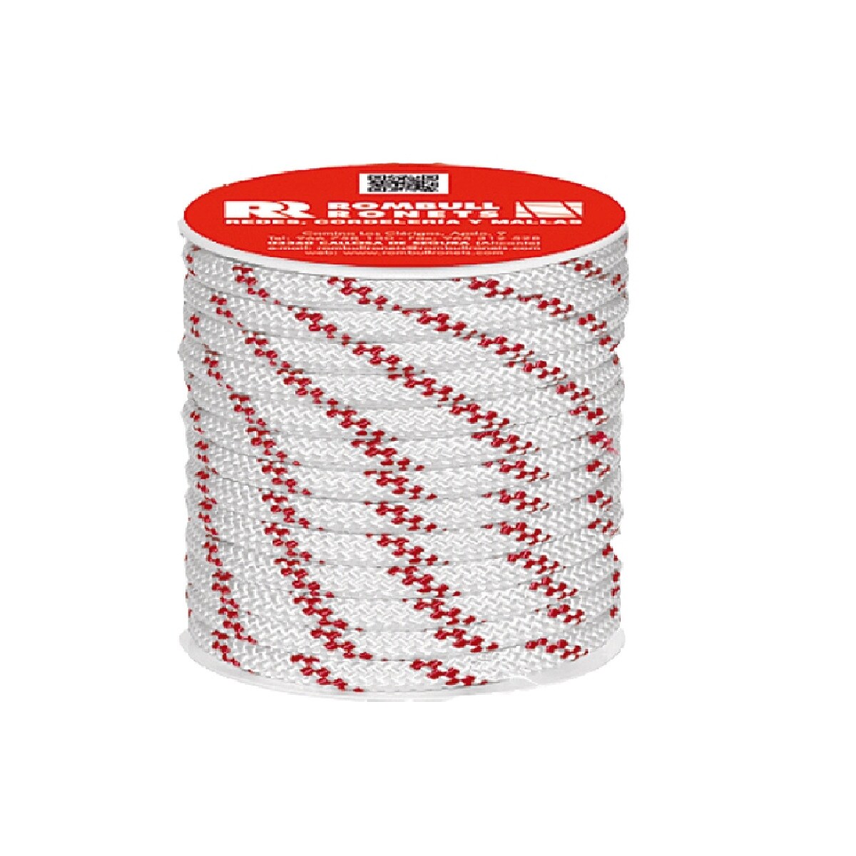 Carretel Corda Poliéster Entrençado com alma - 15 m Branco / Vermelho-1