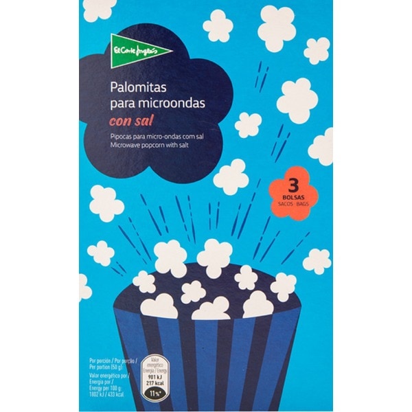 Pipocas com Sal para Micro-Ondas Pack 3 embalagem 300 g