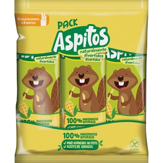 snack de maíz horneado 100% ingredientes naturales 6 bolsas de 3 unidades envase 36 g neto escurrido - Aspitos