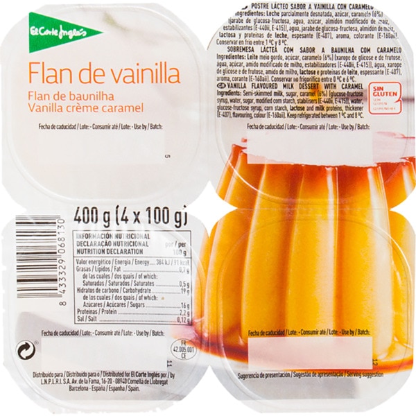 Pudim Flan de Baunilha sem Glúten Pack 4 embalagem 100 g