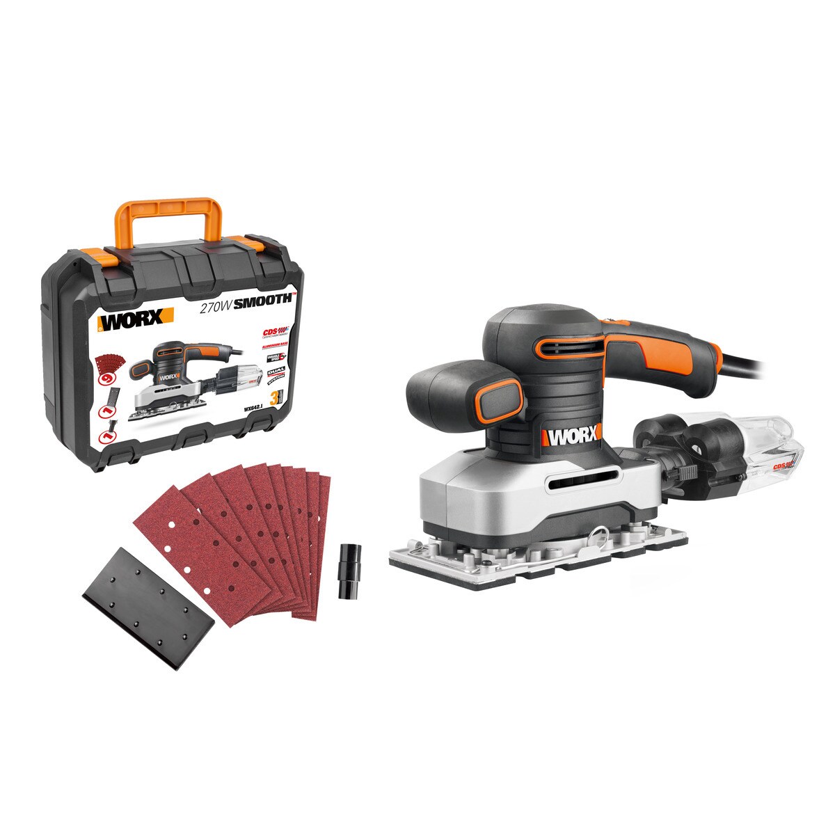 Lijadora Orbital Eléctrica con cable a red 270 W WX642.1 Naranja / Negro-2