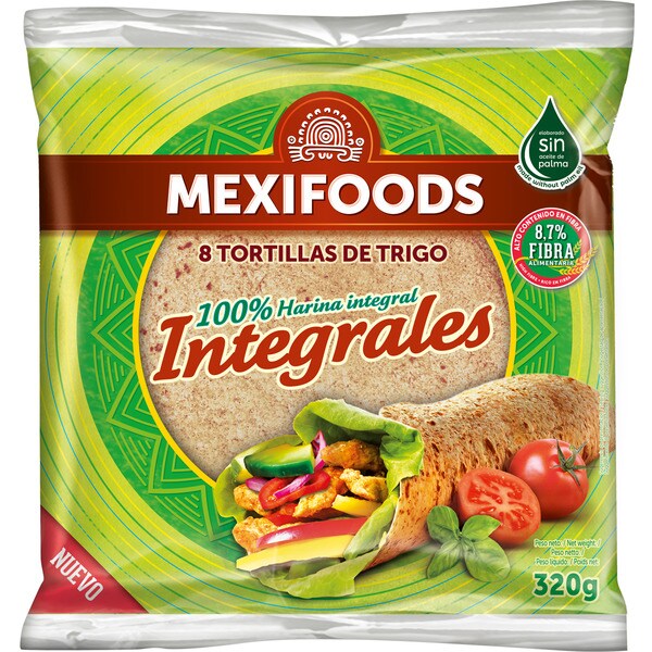 tortillas de trigo integrales 8 unidades paquete 320 g · MEXIFOODS