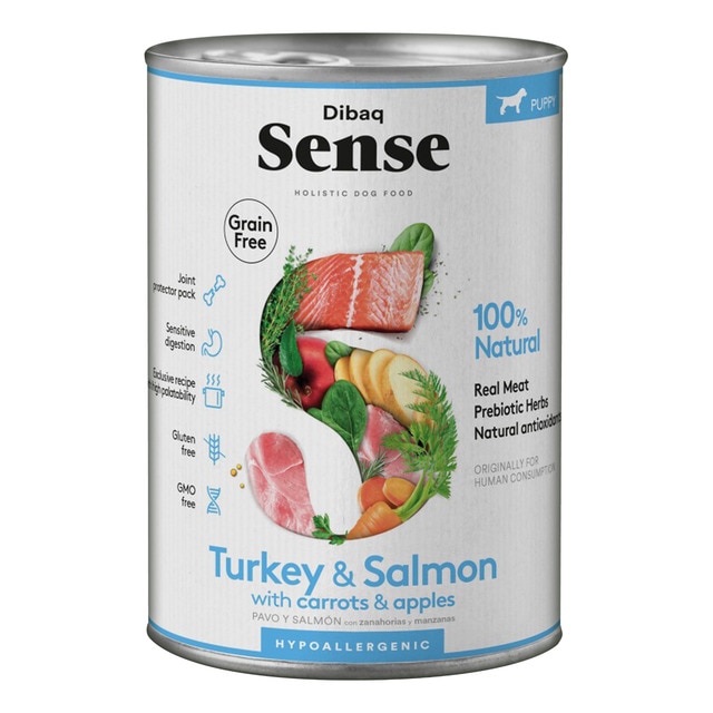 Imagen 0 de Comida húmeda para perros cachorros Dibaq Sense paté pavo y salmón 380 g