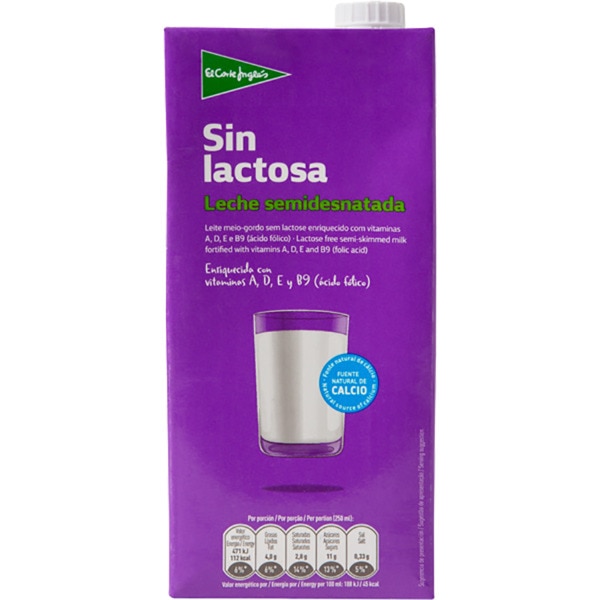 Leite Meio Gordo sem Lactose embalagem 1 L