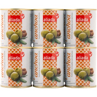 Aliada Azeitonas Recheadas com Anchova Pack 6 lata 300 g