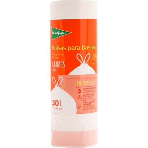 Sacos do Lixo Brancos 70 x 75 cm 50 L embalagem 15 unidades