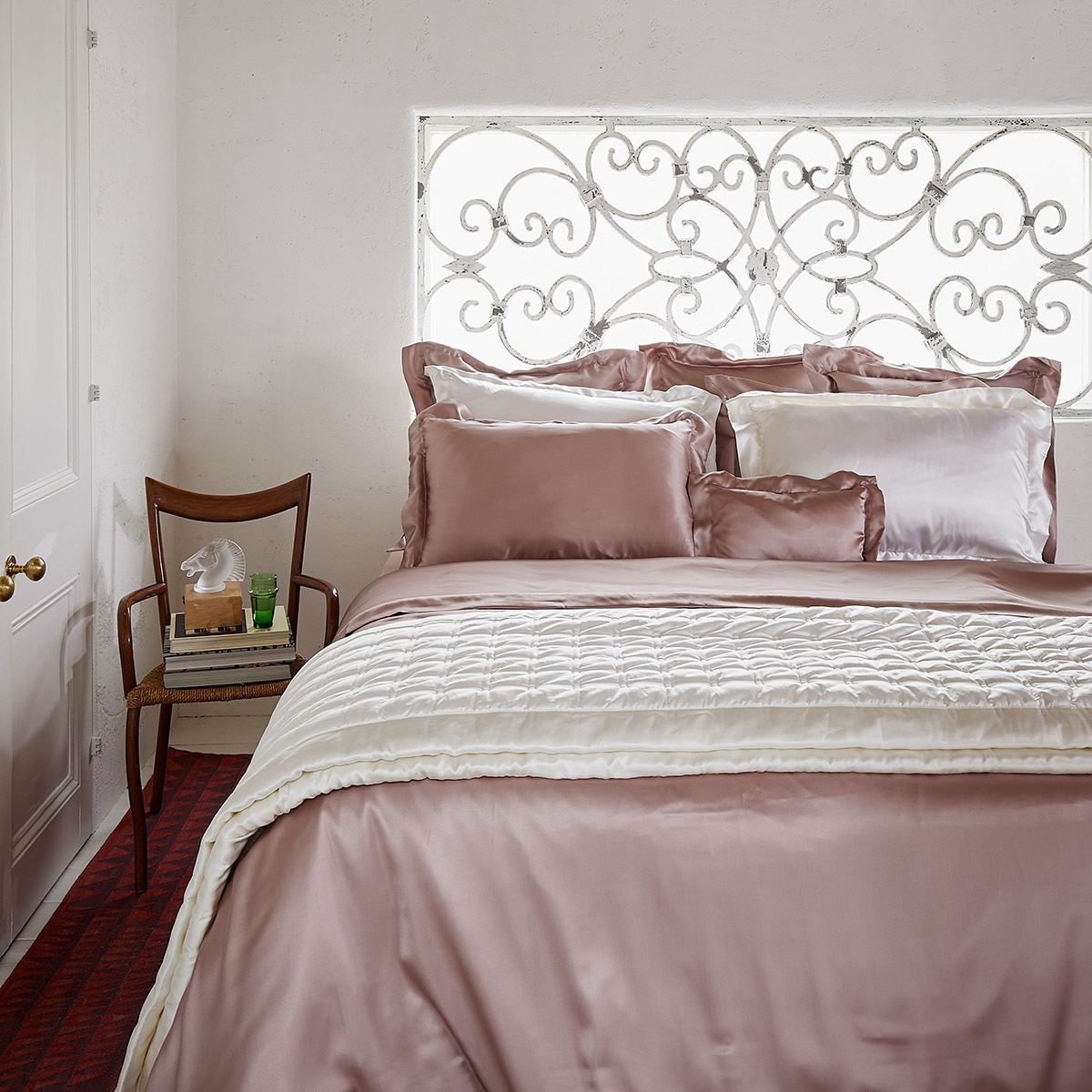 Capa de edredão de seda Mulberry Gingerlily Plain Colours Rosa-pálido-1
