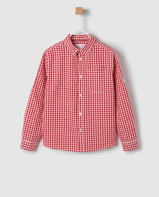 Camisa de niño roja de cuadros vichy · Brotes · El Corte Inglés Bermuda blanca y camisa de cuadros vichy rojo para bebé