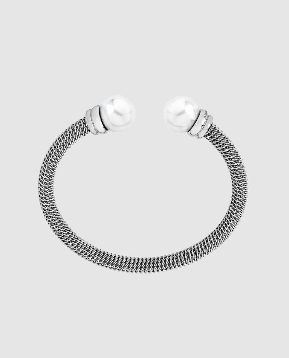 Majorica - Pulsera Majoríca Tender De Acero Y Perlas Blancas